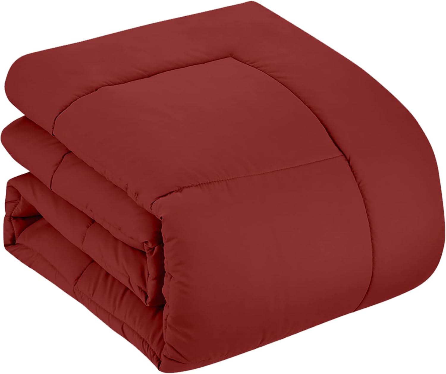 Bed-in-A-Bag Solid Color Comforter & Sheet Set Soft All Season Bedding, King, Red