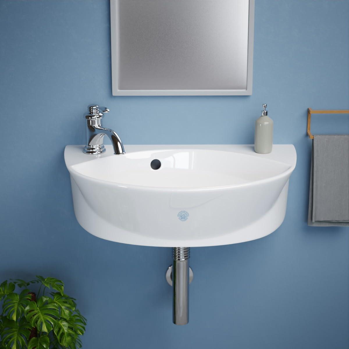 Small Wall Mount Sink White Porcelain with Overflow and Left Side Faucet Hole