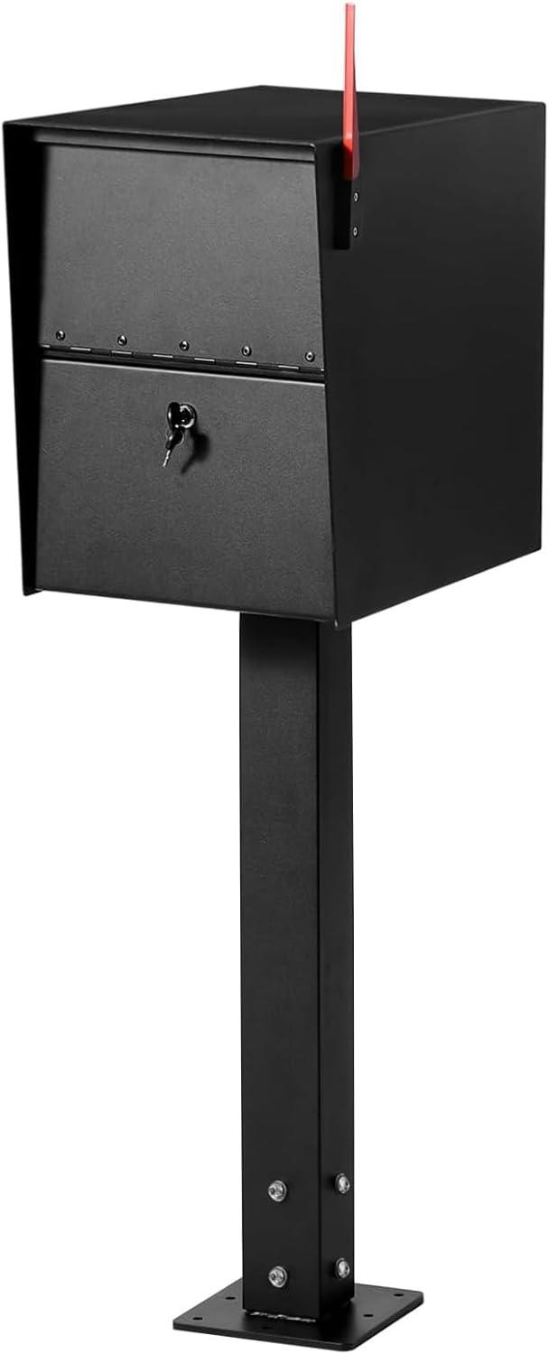 Mailbox Post with Post Base, 27" High Mounting Post, Heavy Duty Q235 Steel Mailbox Posts for Outside, Mailbox Post Kit for Sidewalk and Street Curbside, Black