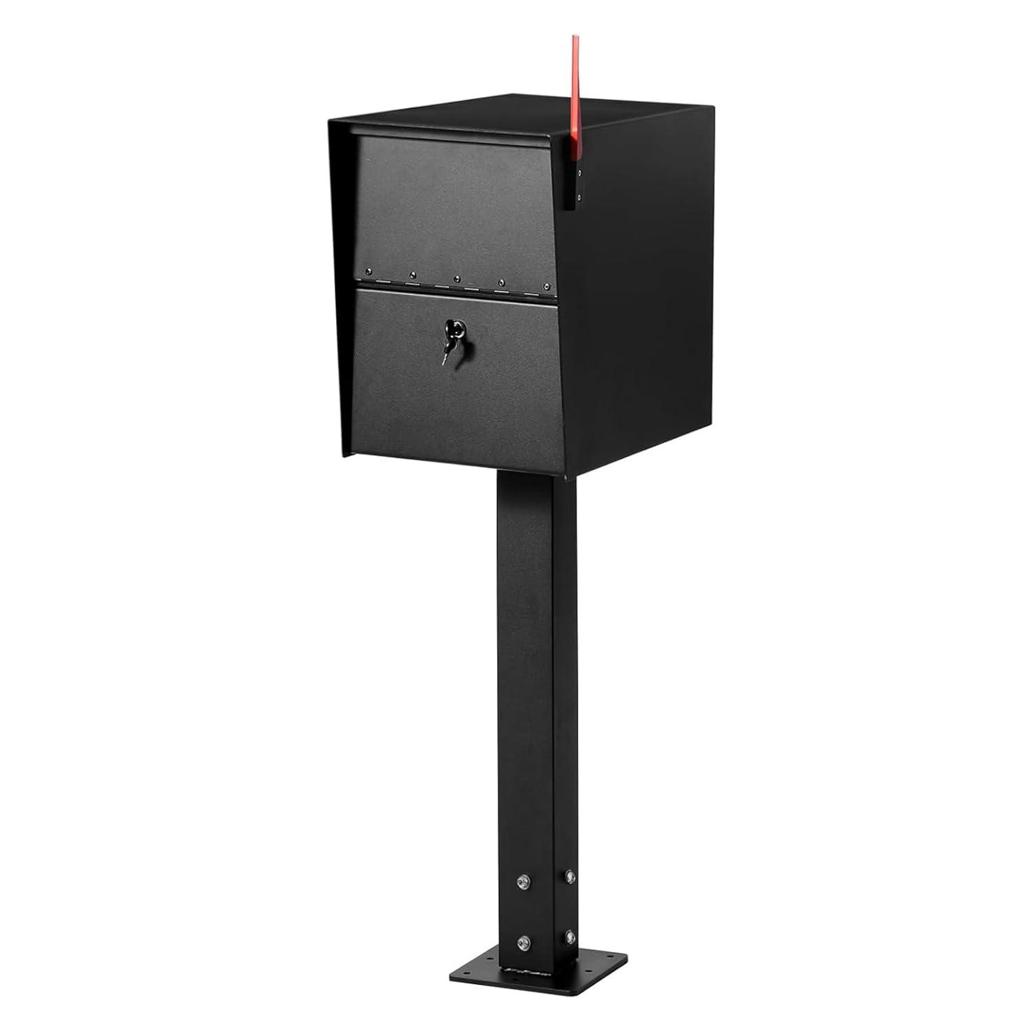Mailbox Post with Post Base, 27" High Mounting Post, Heavy Duty Q235 Steel Mailbox Posts for Outside, Mailbox Post Kit for Sidewalk and Street Curbside, Black