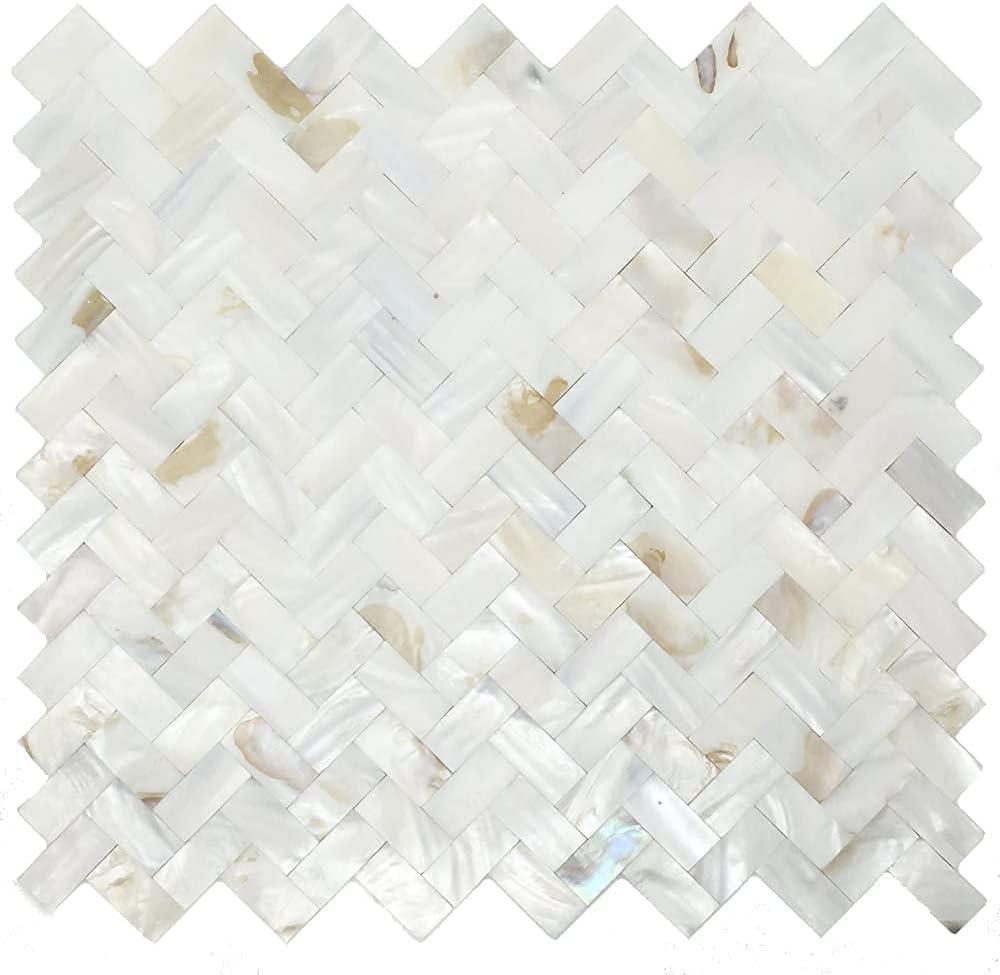 Mother of Pearl Oyster Natural Seashell Seamless Herringbone 0.6" x 1.18" Wall Tile