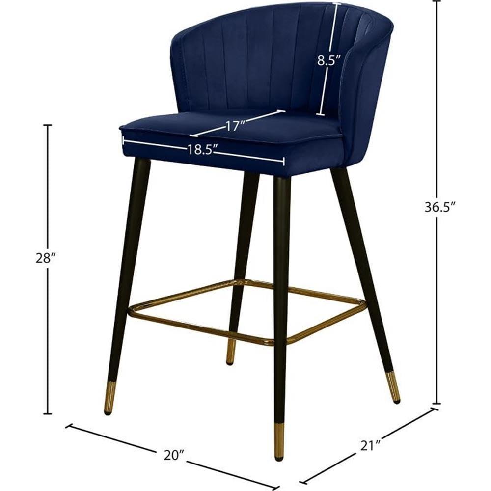 Meridian Furniture Cassie 28"H Velvet Bar Stool in Navy (Set of 2)