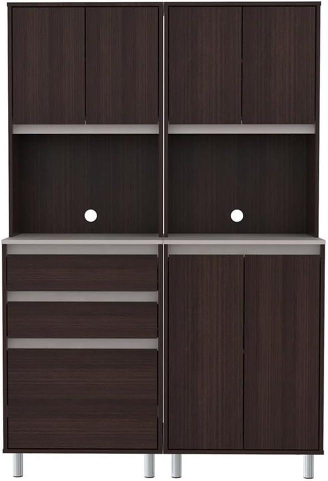 Inval Ambrossia 6-Shelf 2-Piece Laminate Kitchen Cabinet 47"W, Espresso/Grey