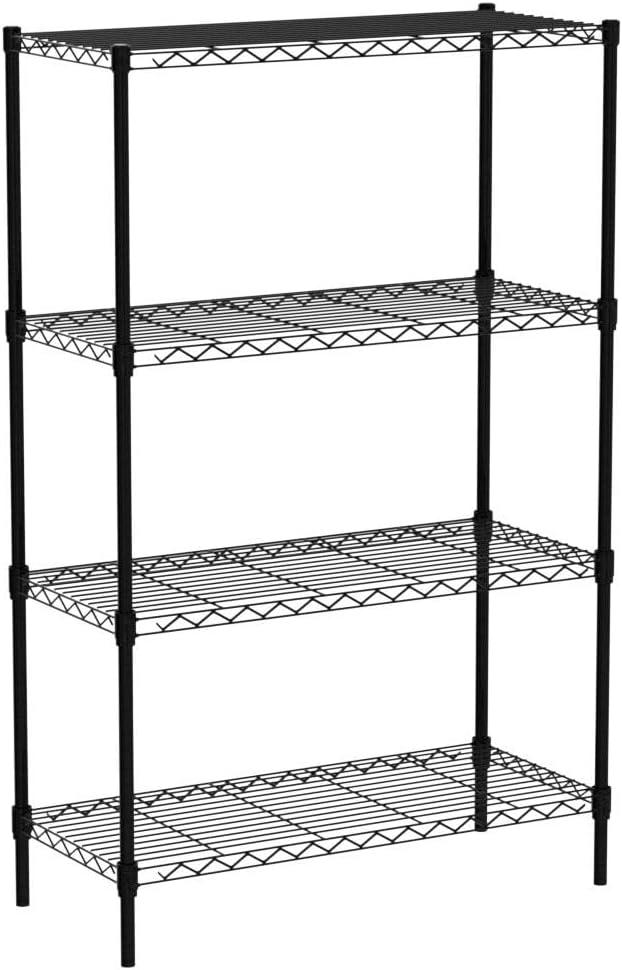 Adjustable Black Metal 4-Shelf Unit with Liners