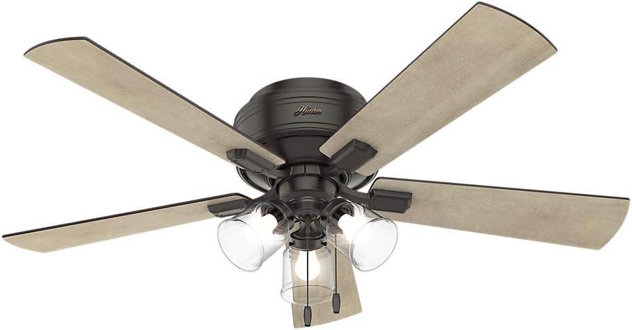 52" Crestfield 5 - Blade Flush Mount Ceiling Fan with Pull Chain and Light Kit Included