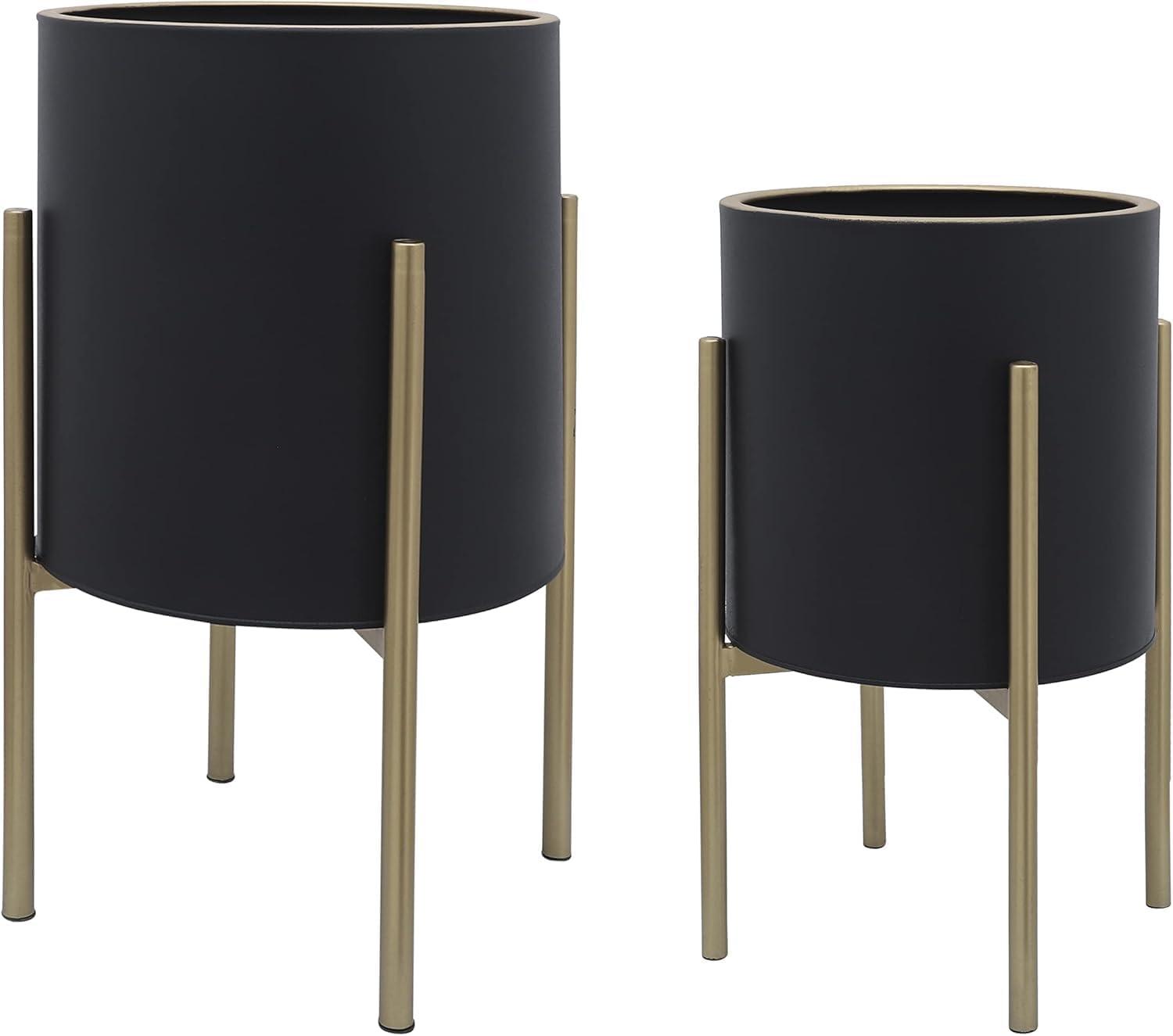 Sagebrook Home Set Of 2 Honeycomb Planter On Metal Stand, Black/Gold, Round, Iron, Contemporary, 23"H, Hexagon