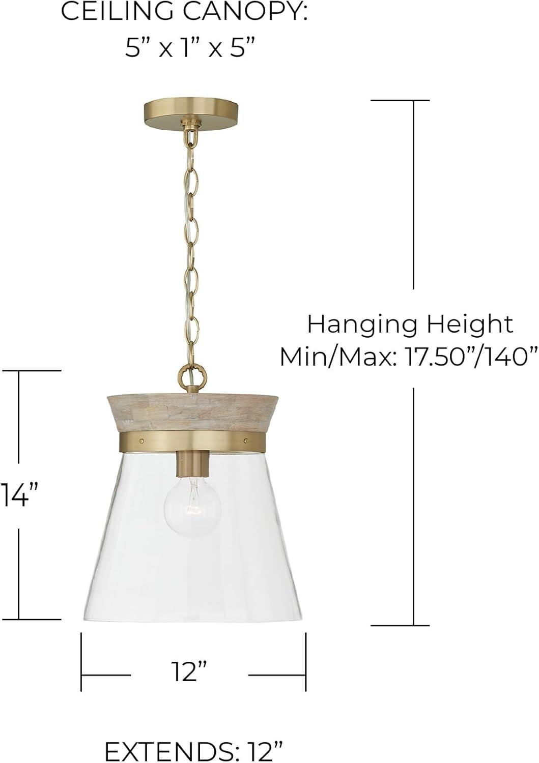 Finn 1 - Light White Wash/Matte Brass Bell Pendant