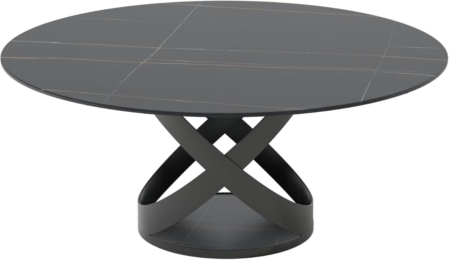 Black Round Sintered Stone Dining Table with Carbon Steel Base