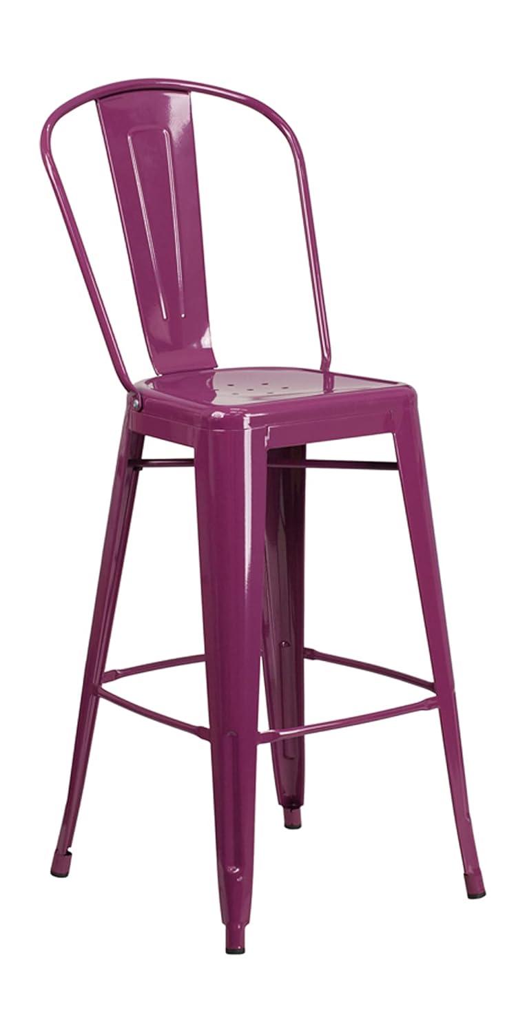 Flash Furniture Commercial Grade 30" High Purple Metal Indoor-Outdoor Barstool with Back