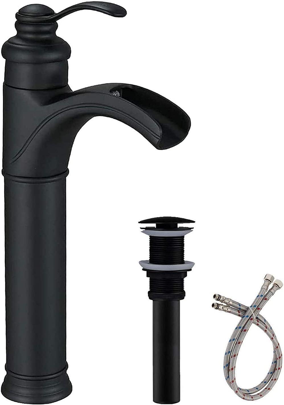 Matte Black Brass Single Handle Waterfall Bathroom Faucet