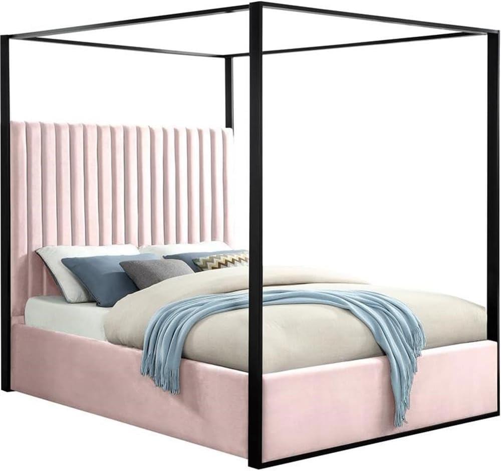 Meridian Furniture Jax Solid Wood and Velvet King Bed in Pink