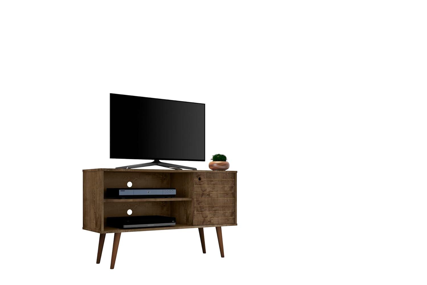 Liberty Mid Century Modern 2 Shelves and 1 Door TV Stand for TVs up to 46" Rustic Brown - Manhattan Comfort