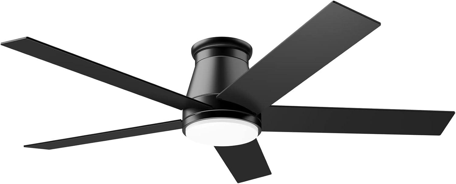 Matte Black 52'' Low Profile Ceiling Fan with Light and Remote