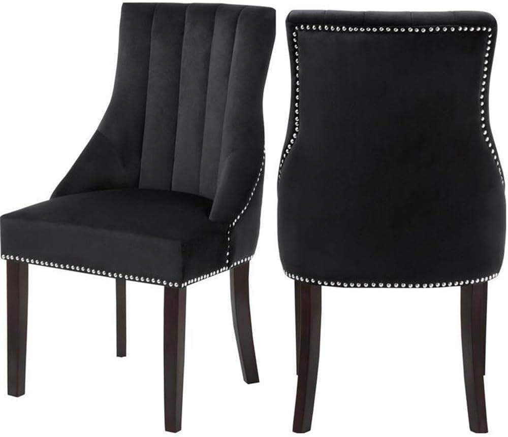 Meridian Furniture Oxford 19"H Velvet Dining Chair in Black (Set of 2)