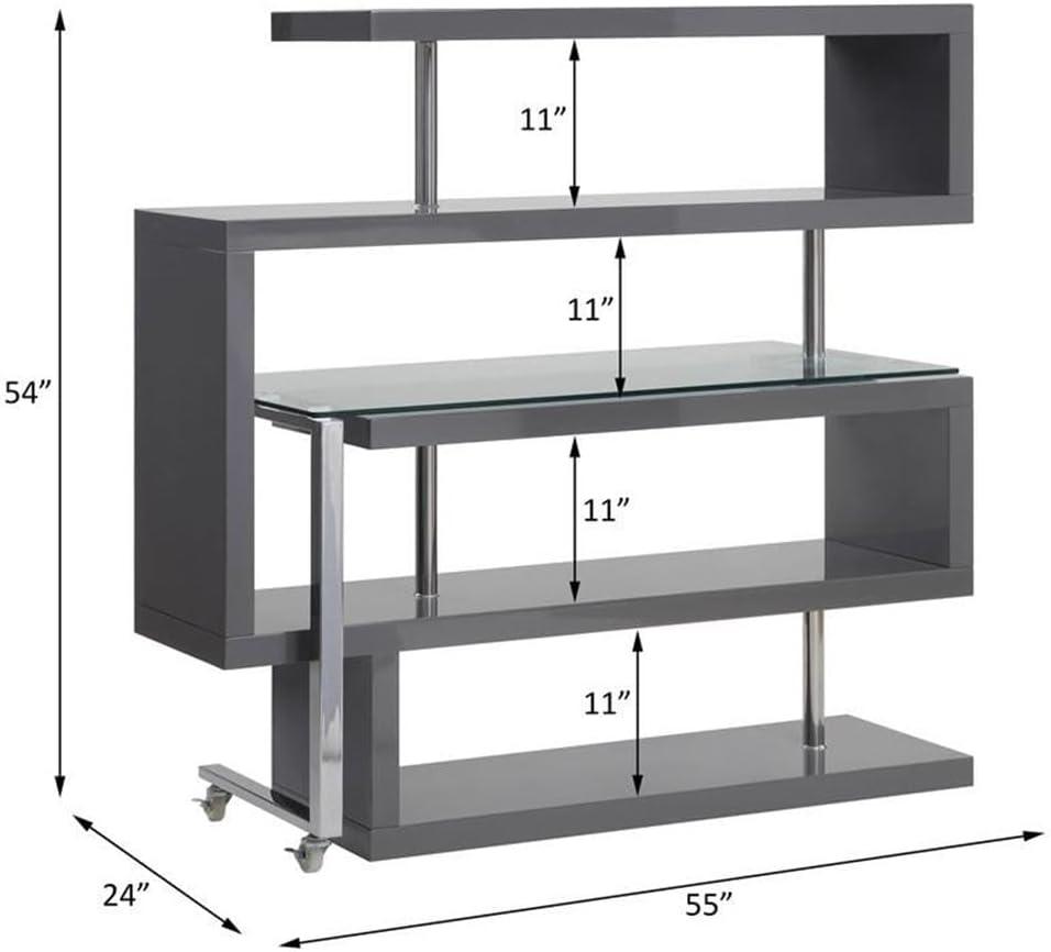 Buck II Writing Desk with Shelf in Clear Glass, Chrome & Gray High Gloss Finish