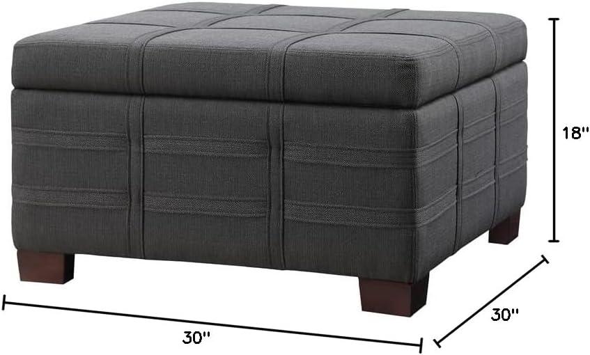 Detour Strap Square Storage Ottoman in Charcoal Fabric