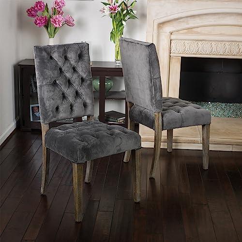 Set of 2 Saltillo New Velvet Dining Chair Charcoal - Christopher Knight Home: Upholstered, Button Tufted