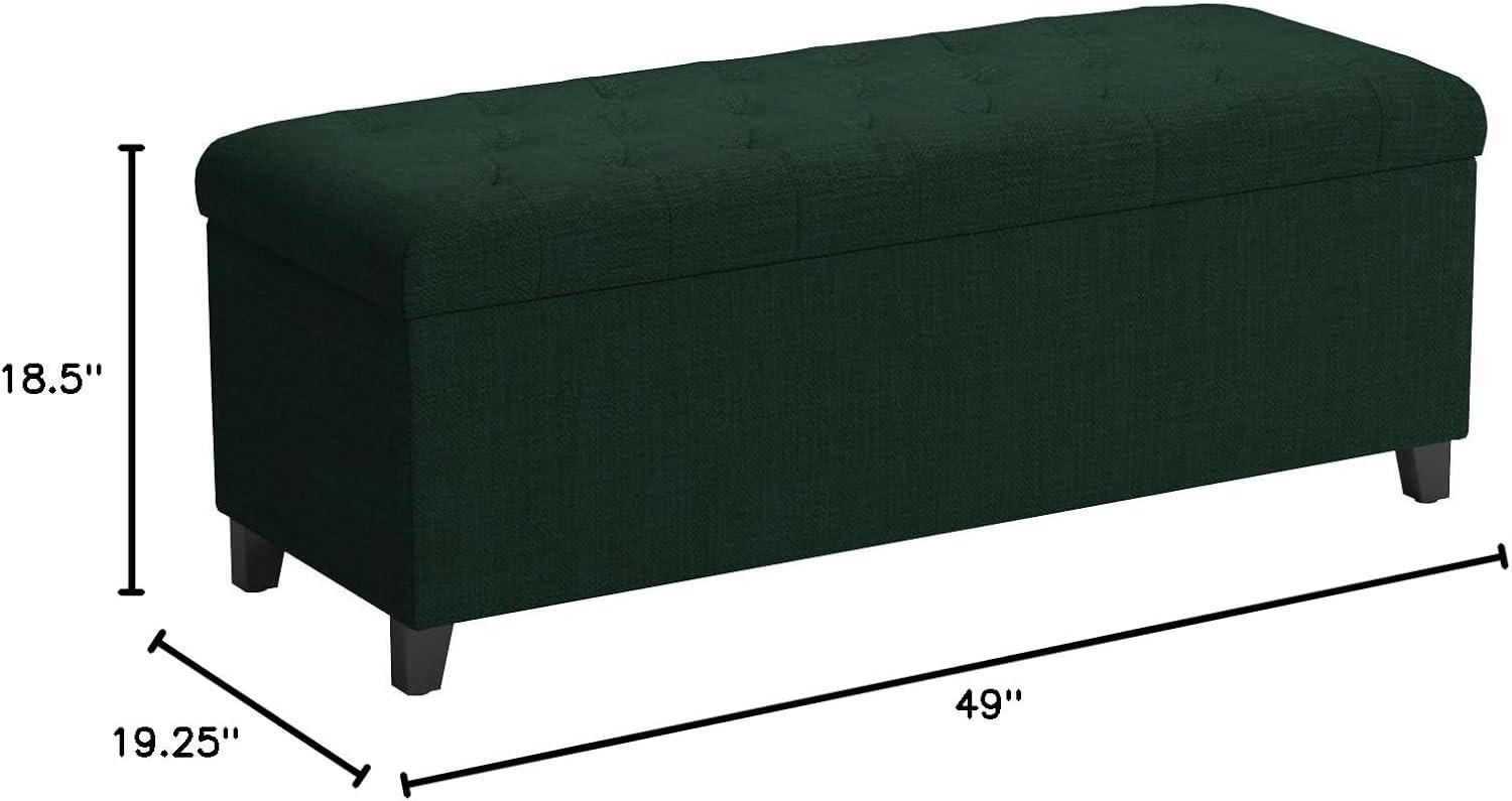 18" Shandra Bench Storage Ottoman with Tufted Top Blue - Home: Faux Leather, Rectangular, Wood Legs, Polyester Upholstered