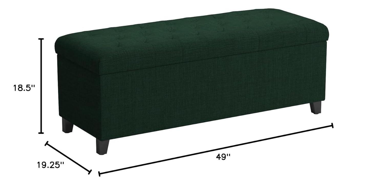 18" Shandra Bench Storage Ottoman with Tufted Top Blue - Home: Faux Leather, Rectangular, Wood Legs, Polyester Upholstered