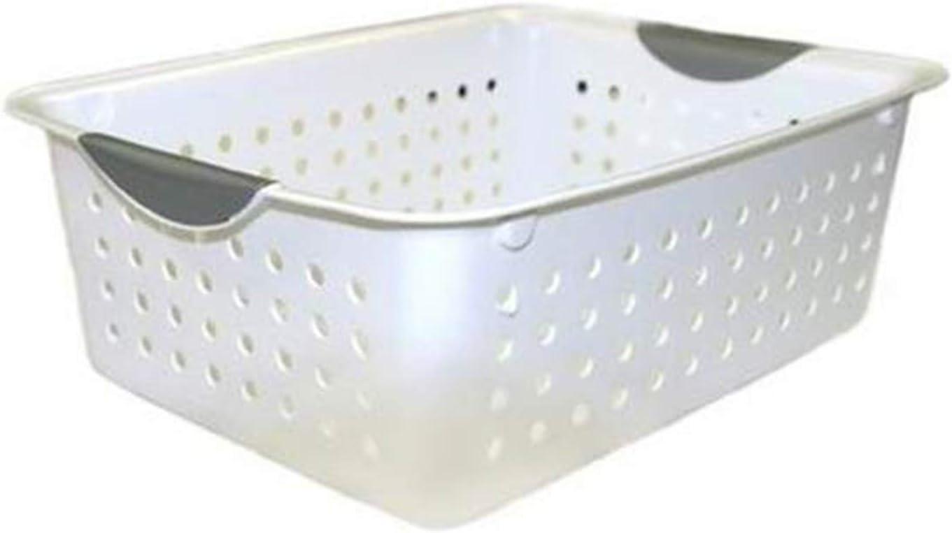 White Rectangular Plastic Storage Basket with Handles