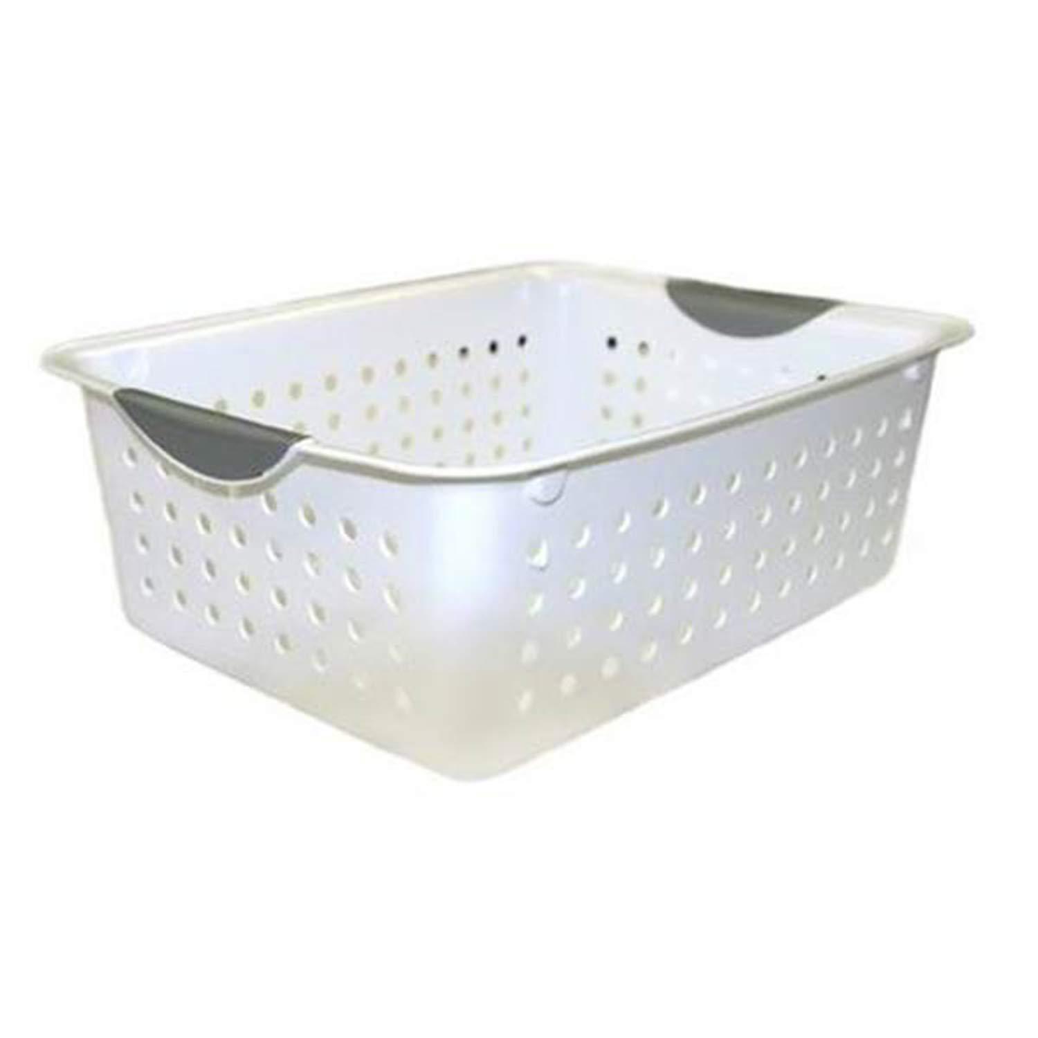 White Rectangular Plastic Storage Basket with Handles