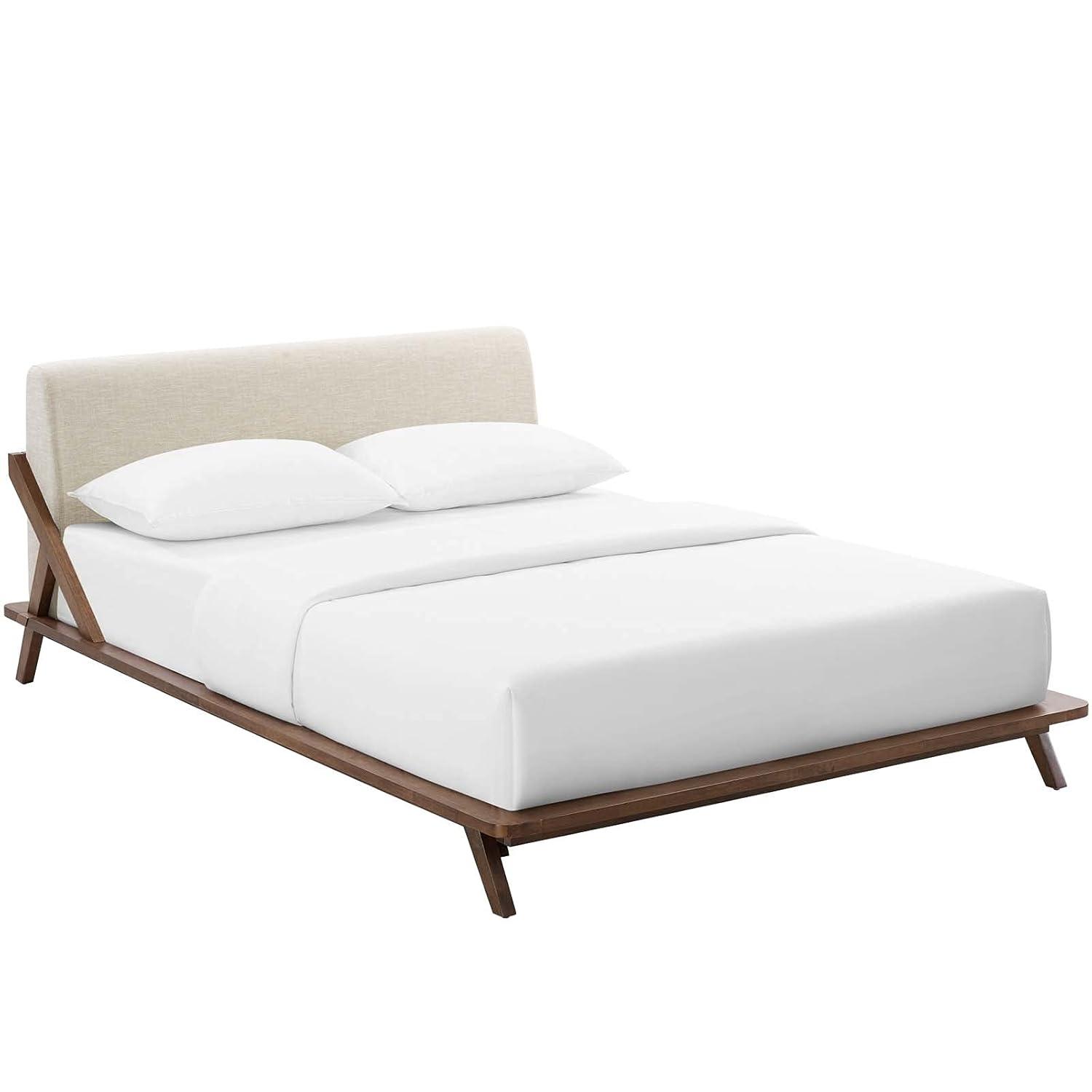 Luella Queen Upholstered Fabric Platform Bed (6047-WAL-BEI)