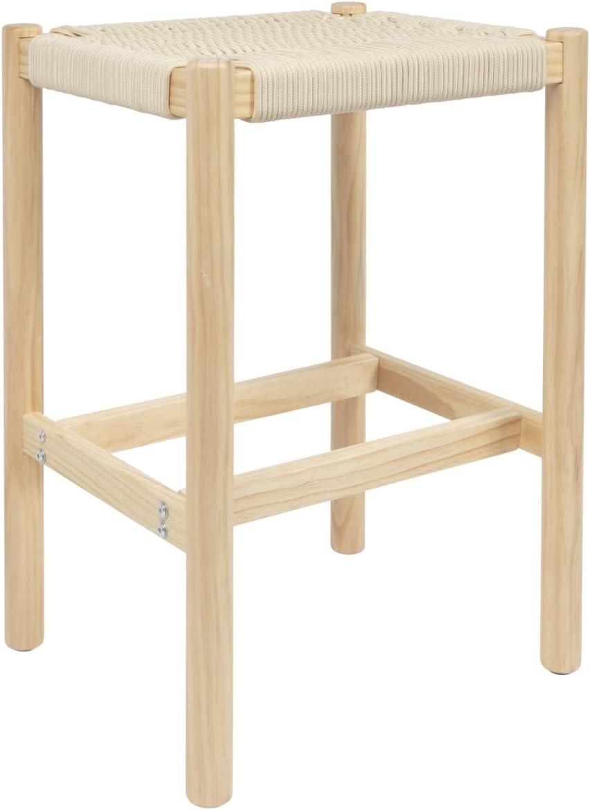 Storied Home Fernway Solid Wood and Woven Rope Entryway Bench Cream: Scandinavian Design, Pine Frame, 43.25" Long