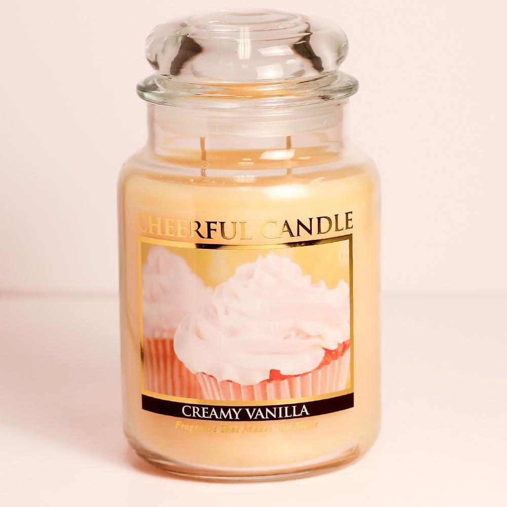 Creamy Vanilla Scented Glass Jar Candle with Lid, 24 oz