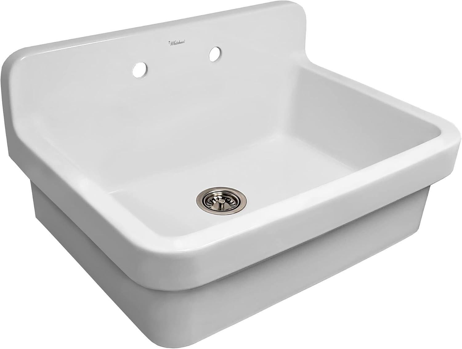 Whitehaus Collection 30" Front Apron Fireclay Kitchen Sink with High Back Splash & Faucet Drilling