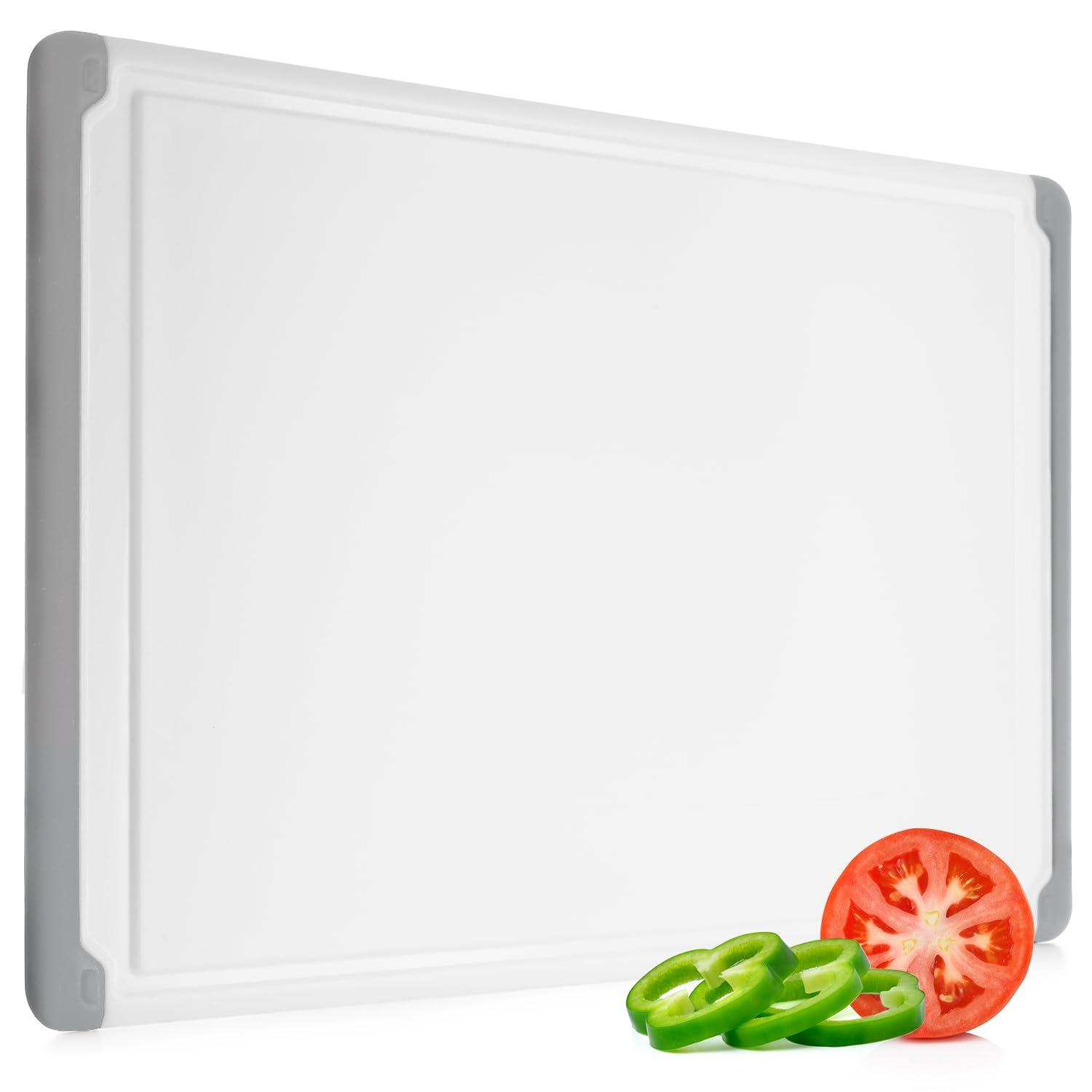Plastic Cutting Boards for Kitchen - Large 18 x 12 Inch Rubber Cutting Board with Juice Grooves, Non-Slip, Dishwasher Safe Cutting Boards