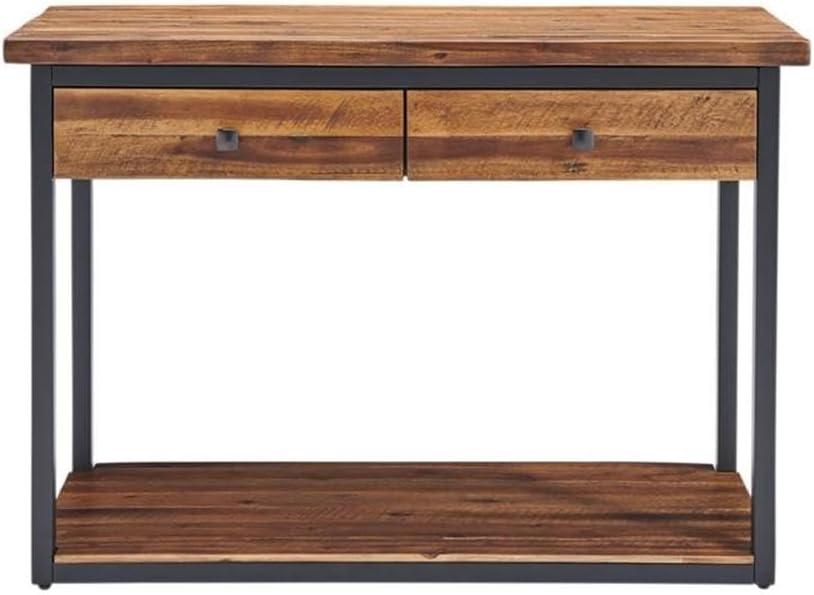 Claremont Rustic Wood Console Table with Two Drawers and Low Shelf Dark Brown - Alaterre Furniture: Industrial Style, Metal Frame, Entryway Storage