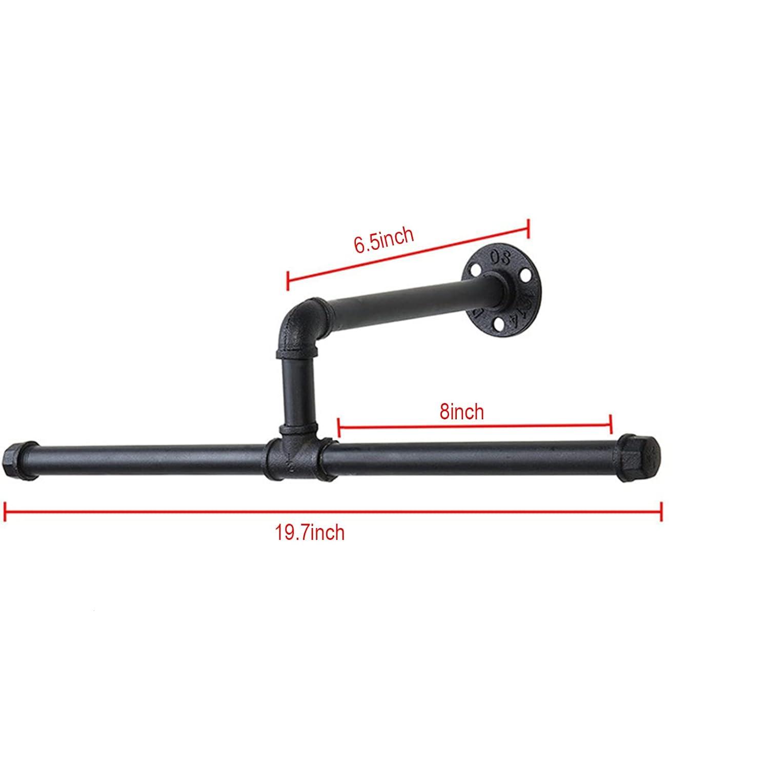 Industrial Pipe Clothes Rack Floating DIY Wall Mounted, Heavy Duty Rustic Vintage Clothing Rod, Metal Garment Bar Space-Saving Hanging for Bedroom, Bathroom and Laundry Room (Black)