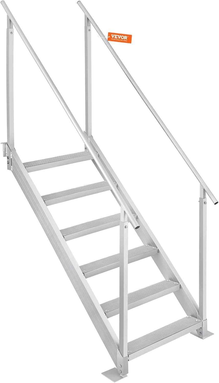 VEVOR Dock Stairs 4 Steps, 500lbs Load Pool Steps, Adjustable Height Aluminum Dock Ladders, Pontoon Boat Ladder with Handrails & Widen Nonslip Pedals for Lake/Pool/Marine Boarding/RV/House