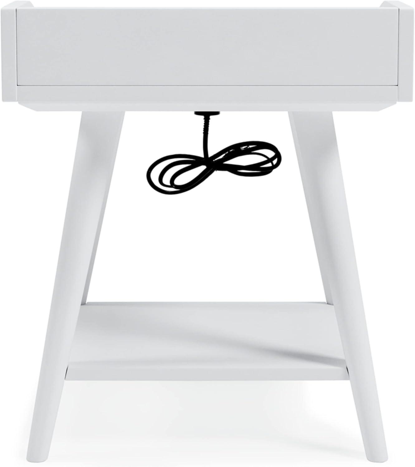 Crisp White Transitional Wood Accent Table with USB Chargers