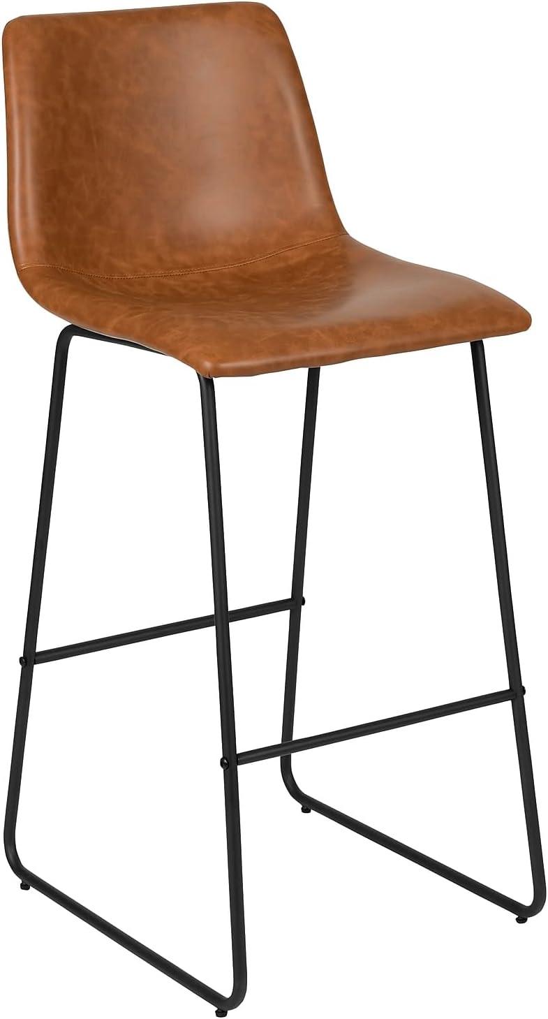 Reagan Light Brown Faux Leather Barstools with Metal Legs, Set of 2