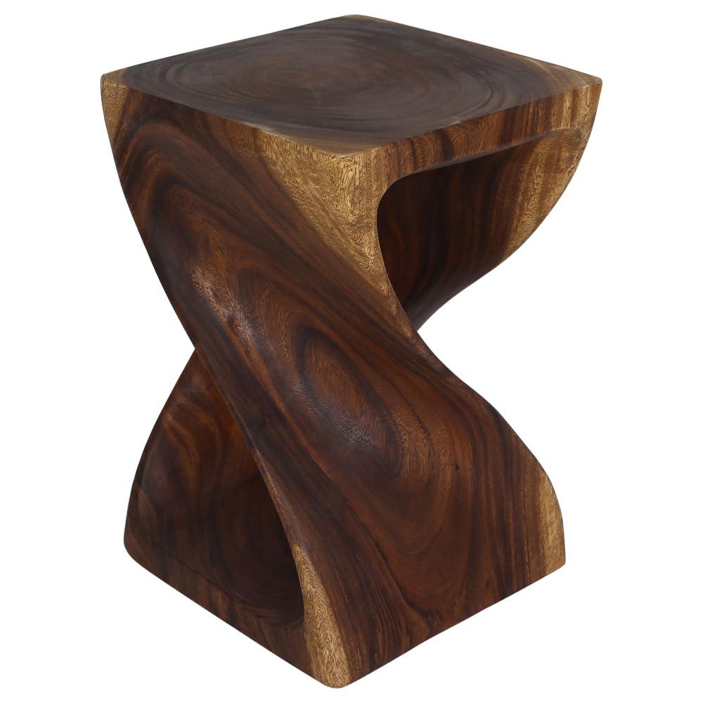 Haussmann® Wood Twist End Table 15 x 15 x 23 inch High Walnut Oil