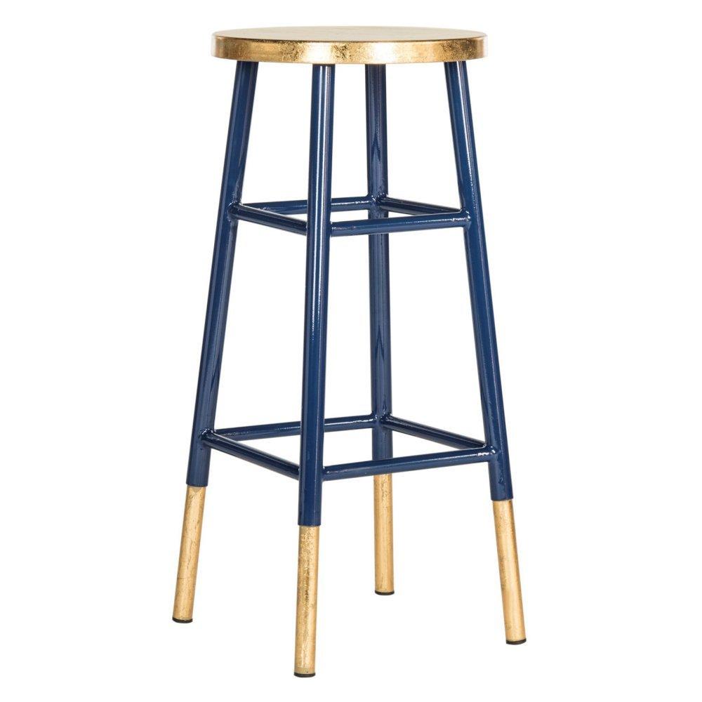 Emery Dipped Gold Leaf Bar Stool - FOX3230 - Navy/Gold - Safavieh Couture