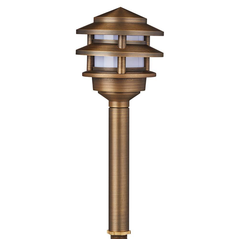 VOLT 3-Tier Brass Pagoda Path Light with LED Bulb