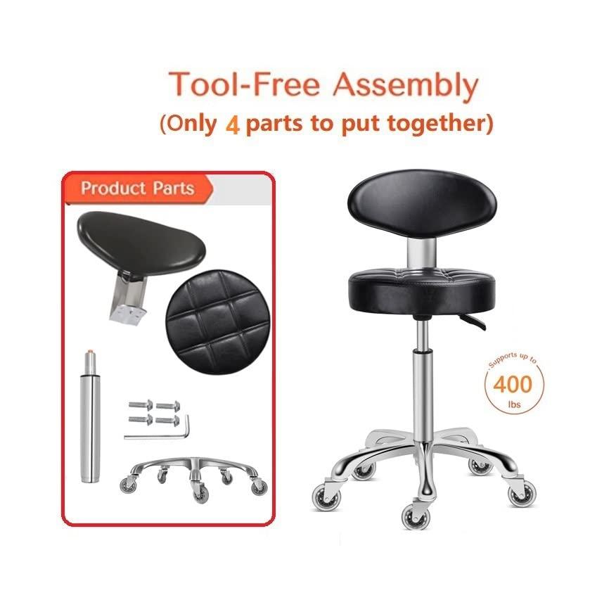 Kaleurrier Rolling Stool Salon Chair with Smooth-Rolling Wheels 360-degree Swivel Seat Heavy Duty Hydraulic Height Adjustable High Barber Cutting Stools (Black, with Backrest)
