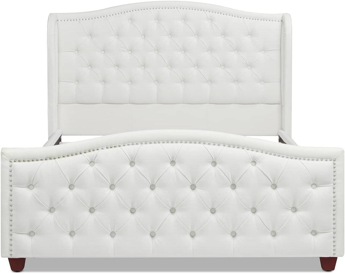 Jennifer Taylor Home Fontana Wingback Upholstered Platform Bed Frame, Queen, Antique White Polyester