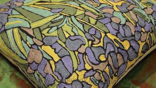Hand Embroidered Van Gogh Irises Wool Pillow Cover 18x18