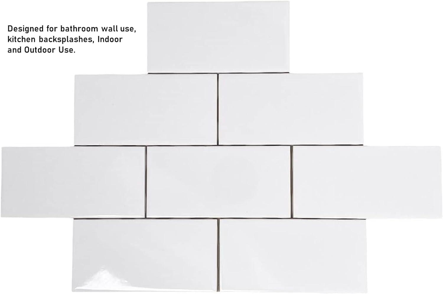 Tenedos White Ceramic 3x6 Glossy Subway Wall Tile Backsplash for Kitchen, Bathroom Shower, Accent Decor, Fireplace (80 Pieces - Box of 10 sq.ft.)