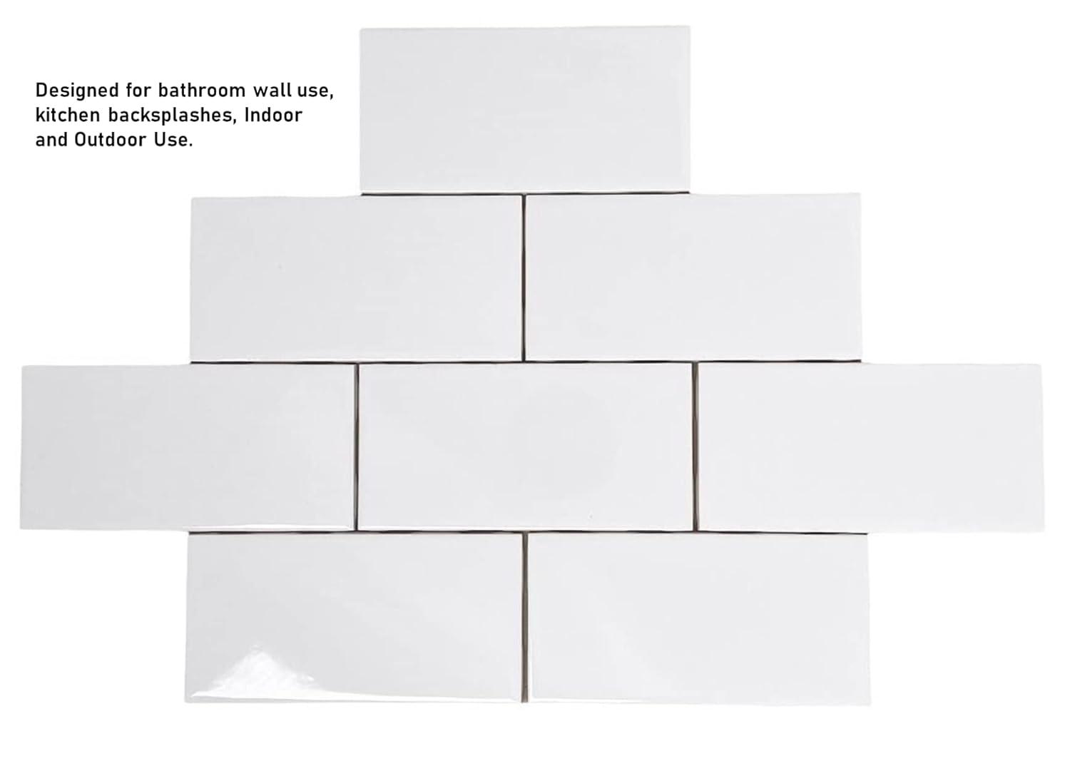 Tenedos White Ceramic 3x6 Glossy Subway Wall Tile Backsplash for Kitchen, Bathroom Shower, Accent Decor, Fireplace (80 Pieces - Box of 10 sq.ft.)