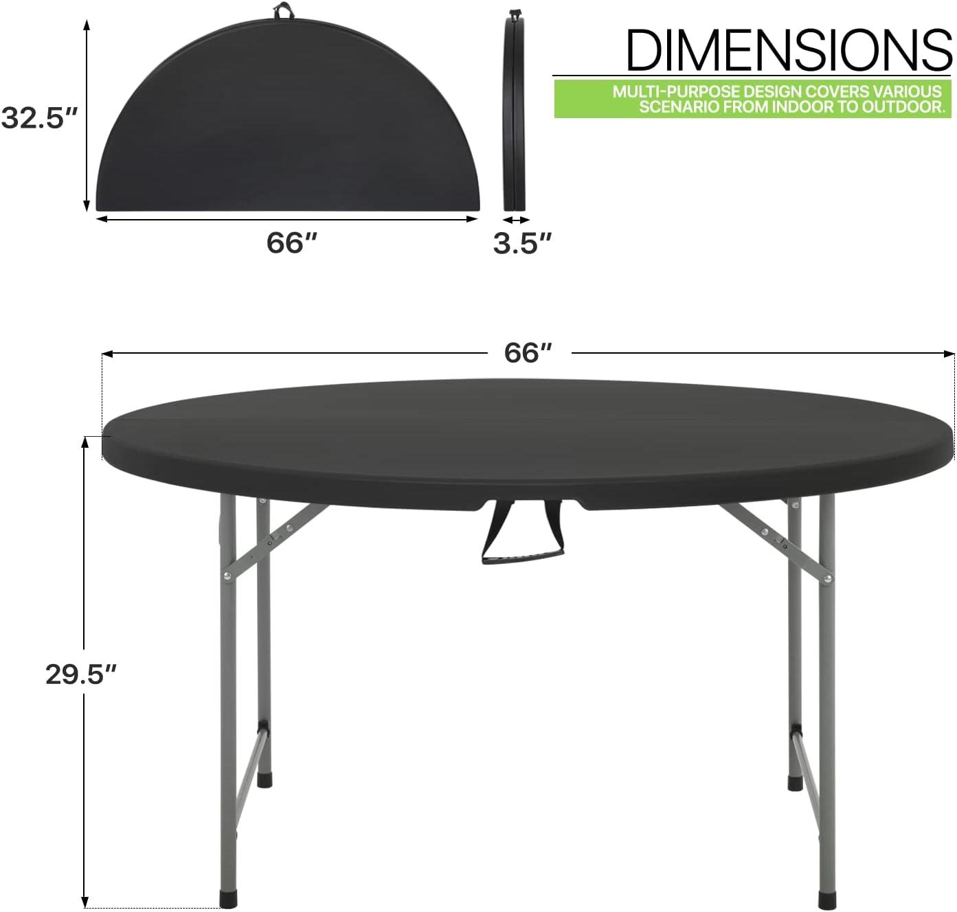 Magshion 5.5Ft Round Folding Table Portable Plastic Table With Handle Foldable Banquet Table For Dining Camping And Picnics