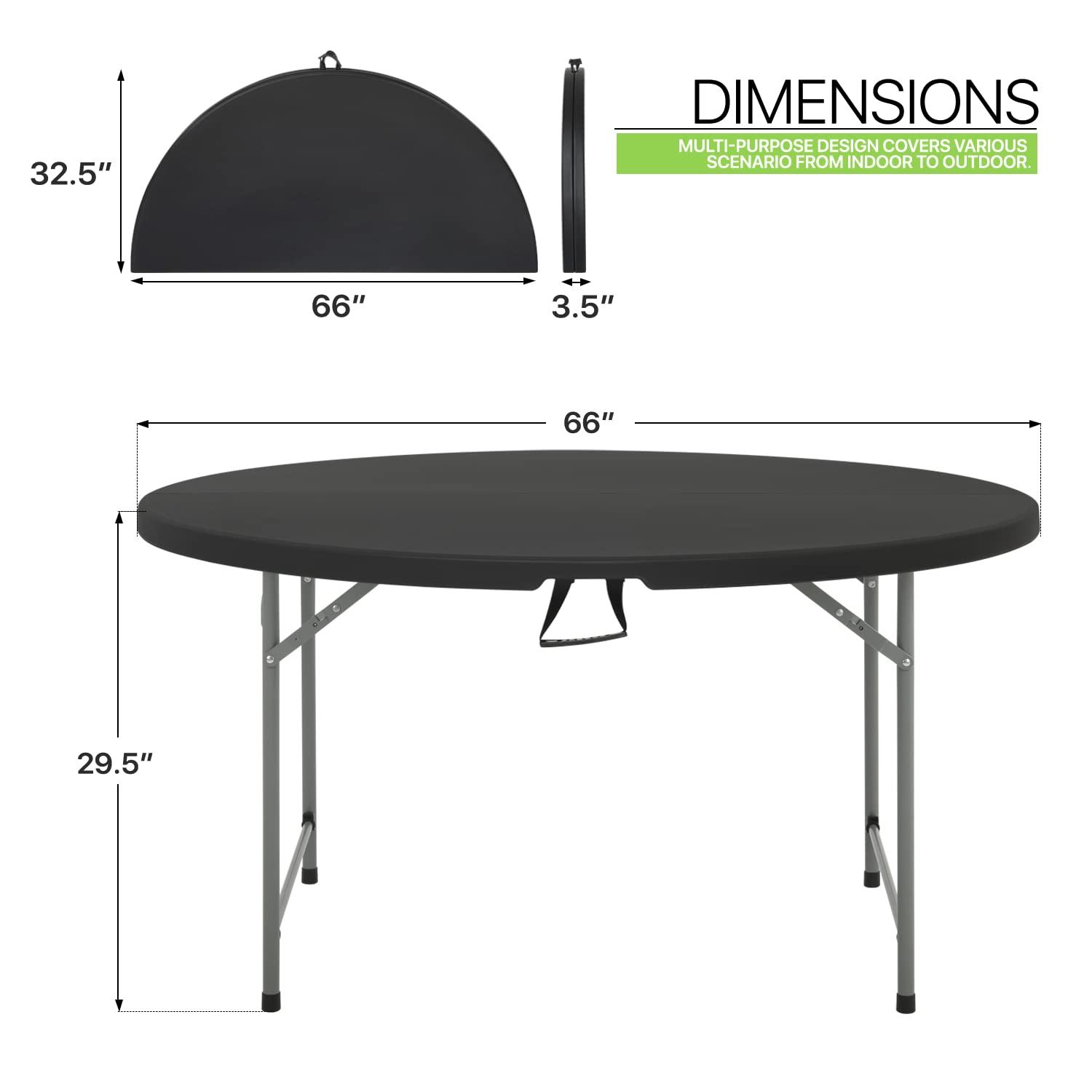 Magshion 5.5Ft Round Folding Table Portable Plastic Table With Handle Foldable Banquet Table For Dining Camping And Picnics