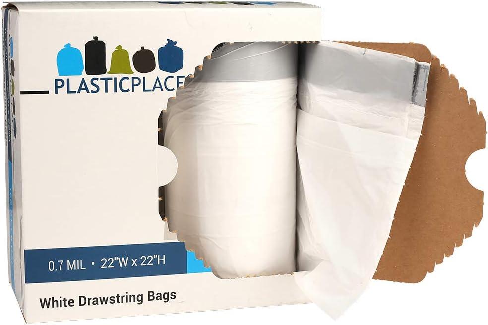 Plasticplace 8 Gallon White Drawstring Trash Bags, 100 Count