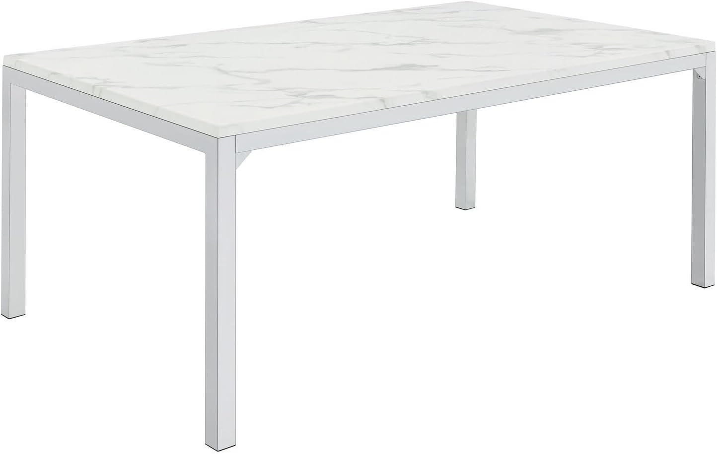 Athena Rectangle Dining Table with Marble Top Chrome