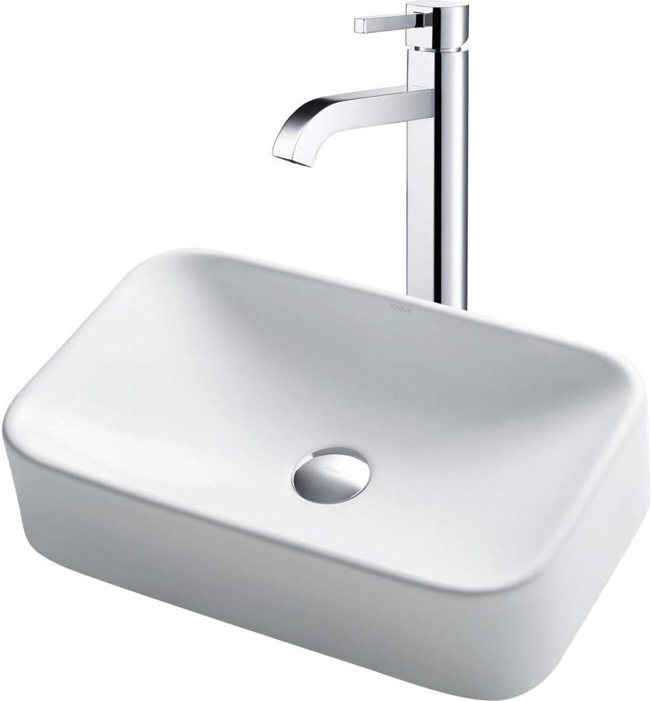 White Ceramic Rectangular Vessel Sink with Chrome Faucet