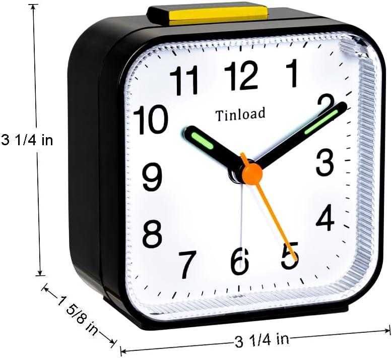 Small Battery Operated Analog Alarm Clock Silent Non Ticking, Ascending Beep Sounds, Snooze,Light Functions, Easy Set(Black)