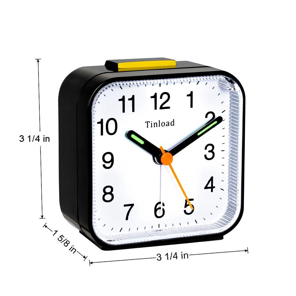 Small Battery Operated Analog Alarm Clock Silent Non Ticking, Ascending Beep Sounds, Snooze,Light Functions, Easy Set(Black)